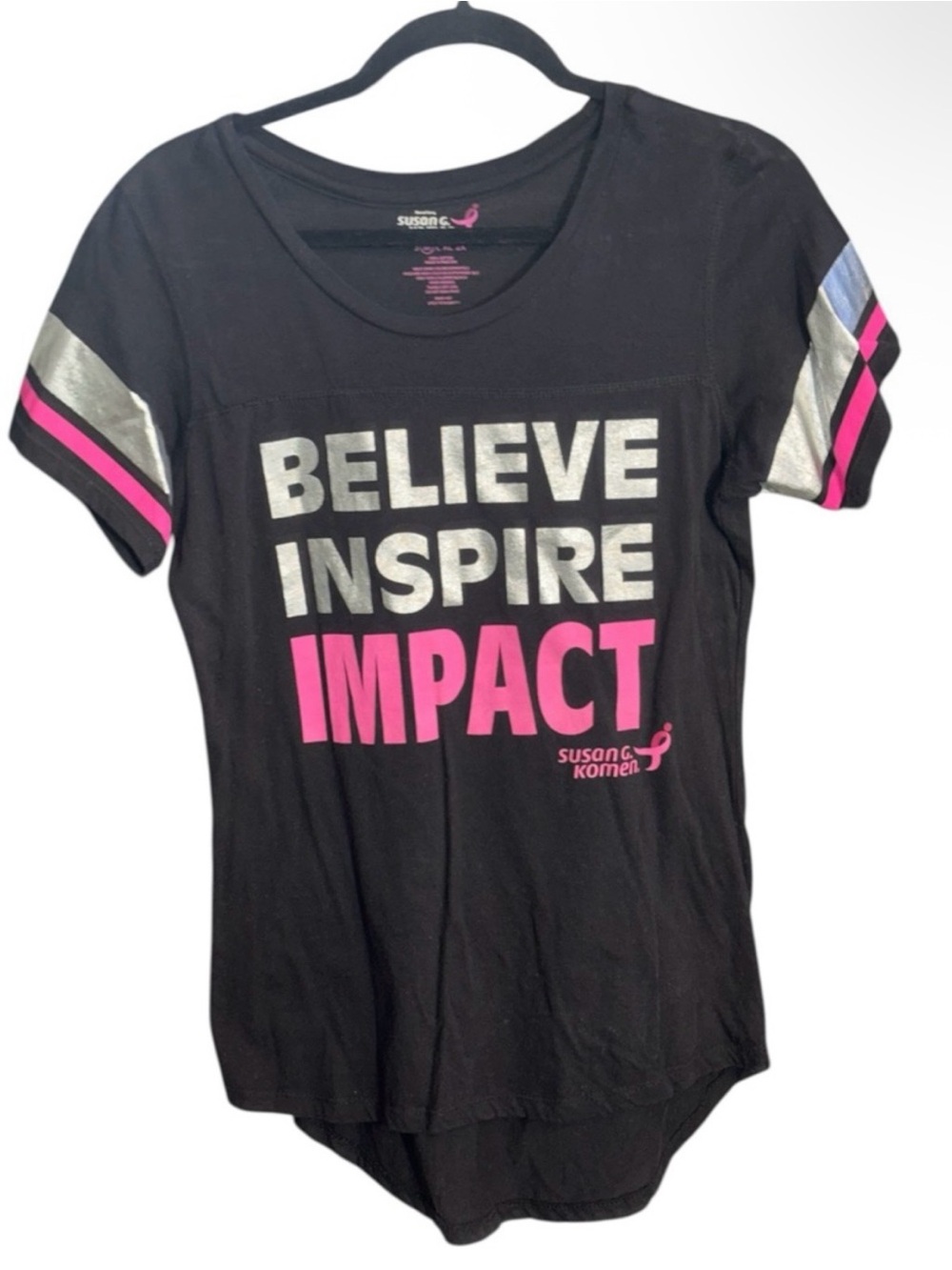 Black 'Believe Inspire Impact' Graphic Tee - Pink & Silver Accents